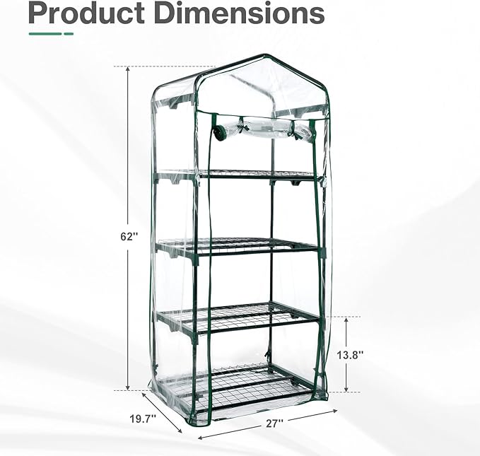 Aoodor 27x19x63 Inch 4 Tier Upgrade Greenhouse with Protective PE/PVC Base for Tidier and Cleaner Indoor Outdoor Gardening on The Deck Patio or Backyard Transparent
