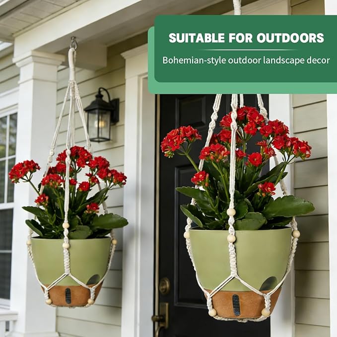 Self-Watering Hanging Planters for Indoor Plants Set 2-Piece Includes Plant Hanging Pot Drainage-Hole Hanging Pot and Hanging Basket Rack (10 Inches Green)