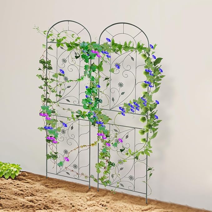 2 PCS Garden Trellises Iron Garden Trellis Green Iron Garden Trellis for Climbing Plants Sturdy and Weather-Resistant Vertical Trellis for Yard Patio Lawn (Green)