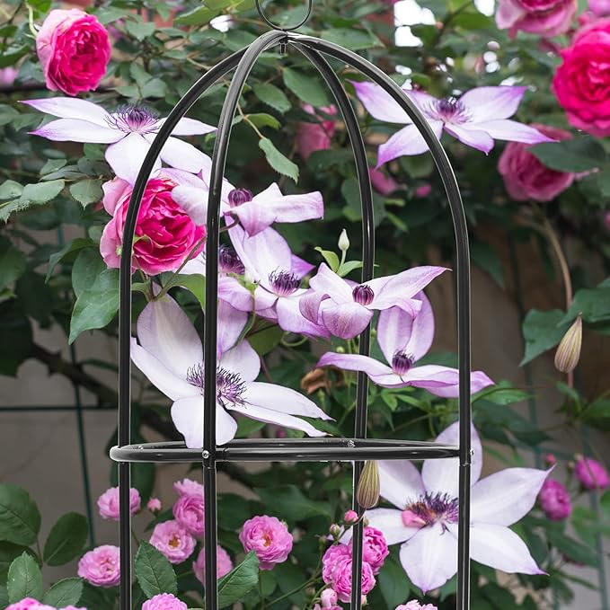 Garden Plant Support Stakes Iron Tower Obelisk Trellis Flower SupportTrellis Support Metal FrameOutdoor Lightweight Plant Tower Black Steel Tall Tower for Climbing Vines Rose and Plants(White M )