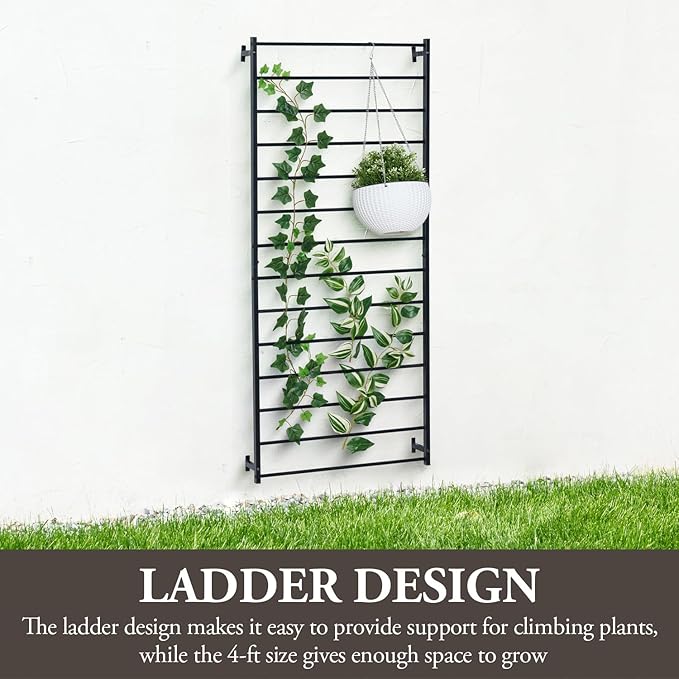 MyGift 4 Ft Tall Trellis Black Metal Wall Mounted Garden Trellis for Climbing Plants Outdoor/Indoor Large Wall Support Frame for Hanging Planters