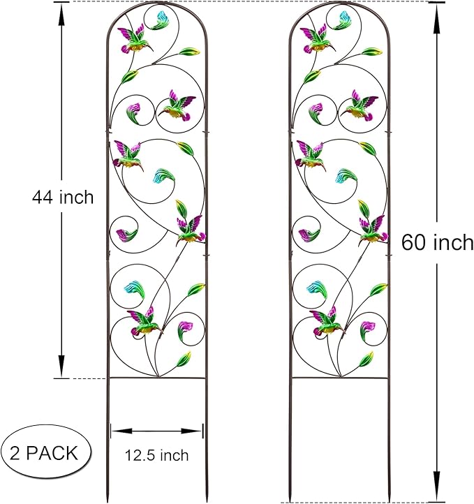 Set of 2 Hummingbird Metal Garden Trellis for Climbing Plants Decorative Vegetables Flowers Vine Trellis for Outdoor Patio 60'' H x 12.5'' W Elegant Hummingbird Design