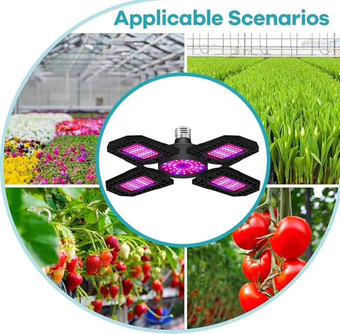 2 Pack 600W Foldable Full-Spectrum Plant Growth Lights E26/E27 LED Greenhouse Hydroponic Lamps Indoor Plant Luminaires Red-Blue Spectrum for Herb Vegetable Cultivation Growth Chamber Supplement Light