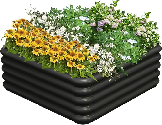 3x3x1ft Raised Garden Bed Kit for Outdoors Rustproof PP Raised Planter Box Large Garden Box Flower Bed with Press-Fit Assembly Gardening Containers for Vegetables Flowers Herbs Balck