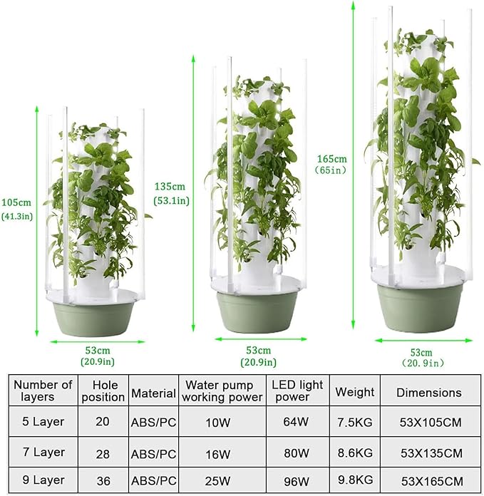 Hydroponics Growing KitsSmart Garden Hydroponic Germination Kit Vegetable Tower with PumpAutomatic Water Circulation Systemfor Herbs Fruits and Vegetables9Layer-Withoutlight