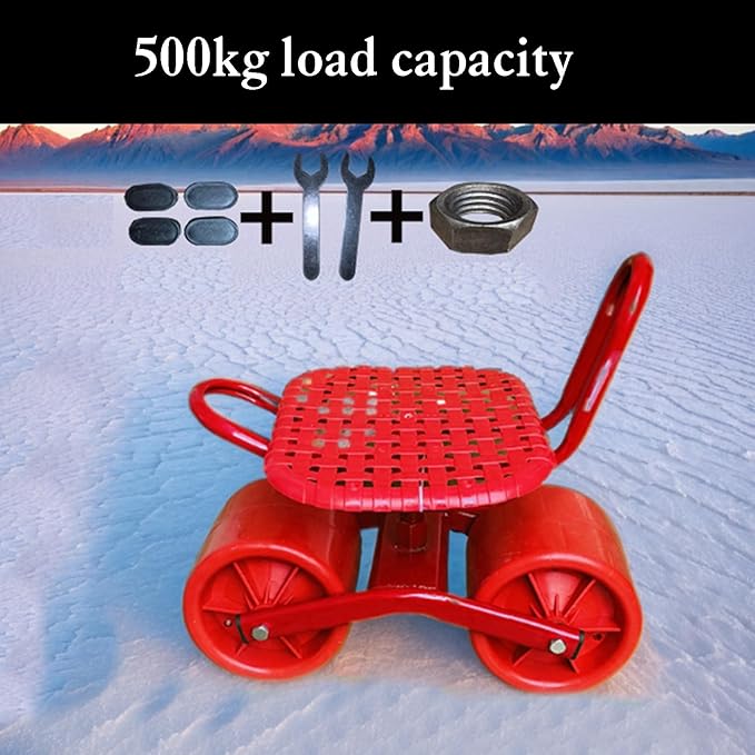 Heavy-Duty Stool Cart with Adjustable 19-31cm Height360°Swivel Rolling GardensPatio Wagon Scooter with 2 WheelsEasy to Use