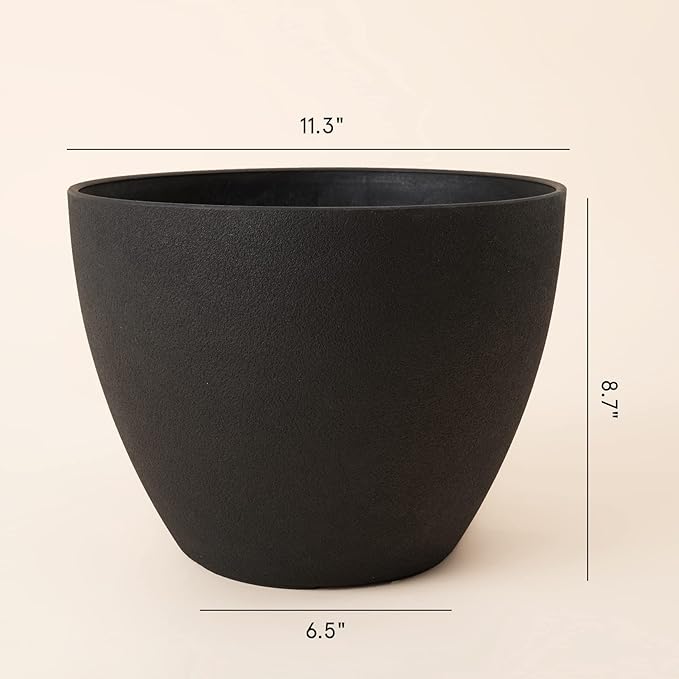 LA JOLIE MUSE Outdoor Planter Flower Pots Outdoor- 11.3 Inch Planter with Drainage for Indoor Outdoor Plants Flowers Black Set of 2