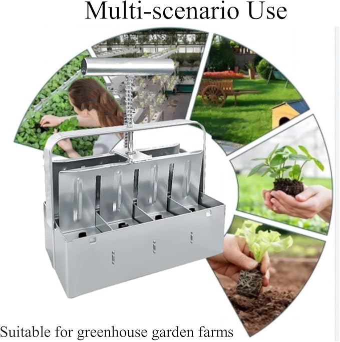 Soil Blocker with A Seedling Tray 8 Cell 2 Inch Soil Block Maker Handheld Block Maker with 3 Sizes Seed Pins Garden Blocking Tools for Seedings Cuttings Greenhouses