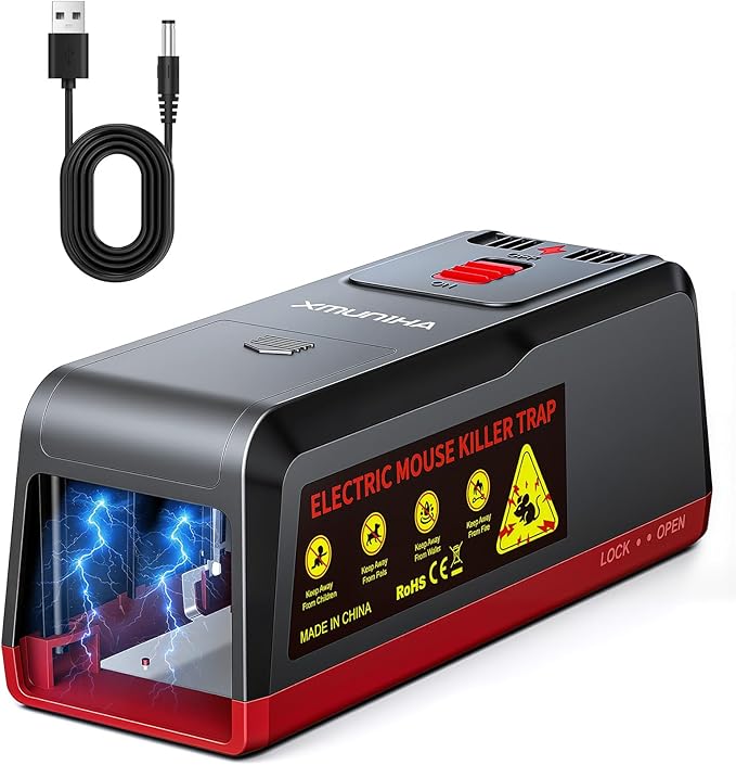 Electric Mouse Trap Zapper Large High Voltage Instant Kill Rat Trap Reusable Humane Mouse Trap No-Touch Electronic Mice Traps Effective Mouse Traps Indoor for Home Kitchens Garages Red 1PCS