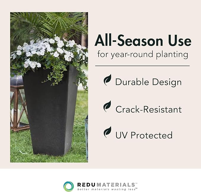 Tierra Verde 2-Pack Indoor &amp Outdoor Self-Watering Square Planters Large Sonata Black - Planter Containers for Plants and Flowers - Gardening and Landscaping Accessories