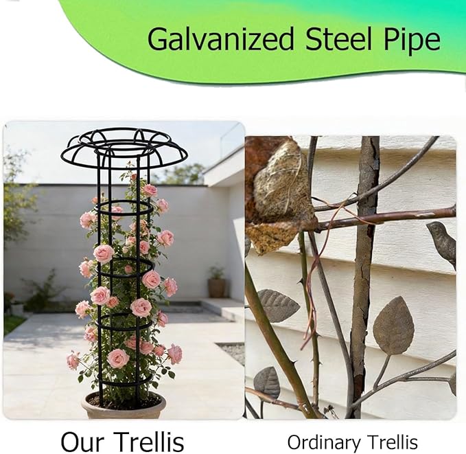 Black Metal Umbrella Garden Trellis 41.3″ 53.1″ 65.0″ Climbing Plant Support Trellise for Indoor Outdoor Flowers Vegetable Fruits Vines(105cm/41.3″)