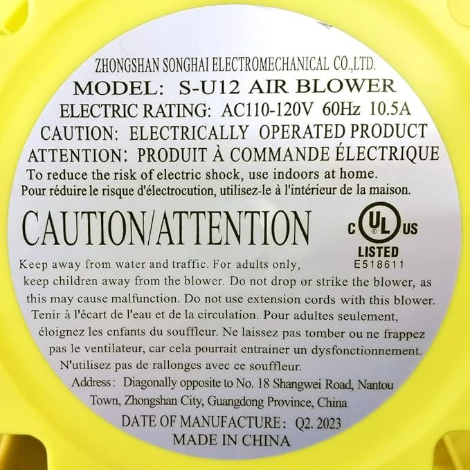 1200W(1.5PH) Blower for Inflatable Bounce House Commercial Electric Pump Fan for Inflatable Water Slides &amp Screen Movie Quick Blow Up（UL certification）