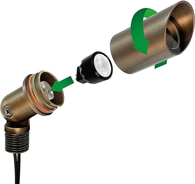 GKOLED 4 Pack Mini Brass Landscape Spotlights (MR8 Bulbs Included) with 2 Pack Brass Landscape Path Lights (G4 Bulbs Included) with 1 Pack 120W Low Voltage Transformer