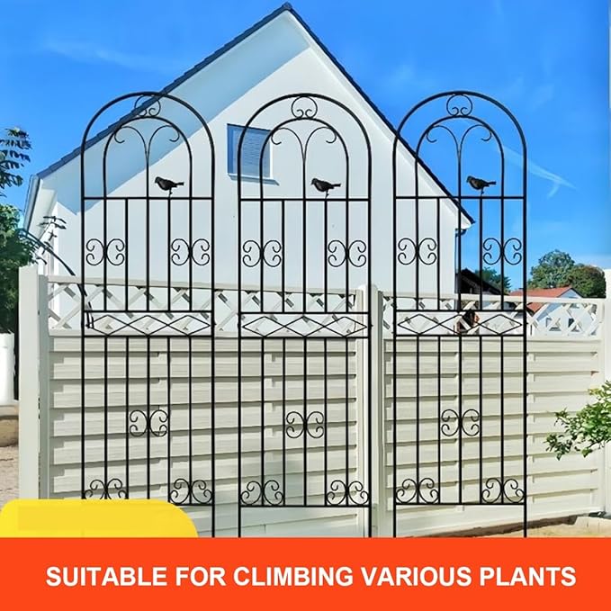 Bird Design Garden Trellis Metal Wall Climbing Plant Support Trellis Frame for Garden Climbing Vines Flowers Black/White(Black200cm/78.7in)