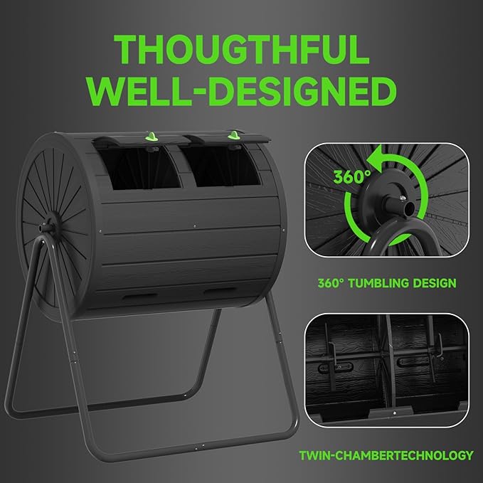 37.5 Gal Compost Tumbler - Leakproof Resin Compost Bin Outdoor | Odorless Aerating Compost for Backyard &amp Organic Gardens