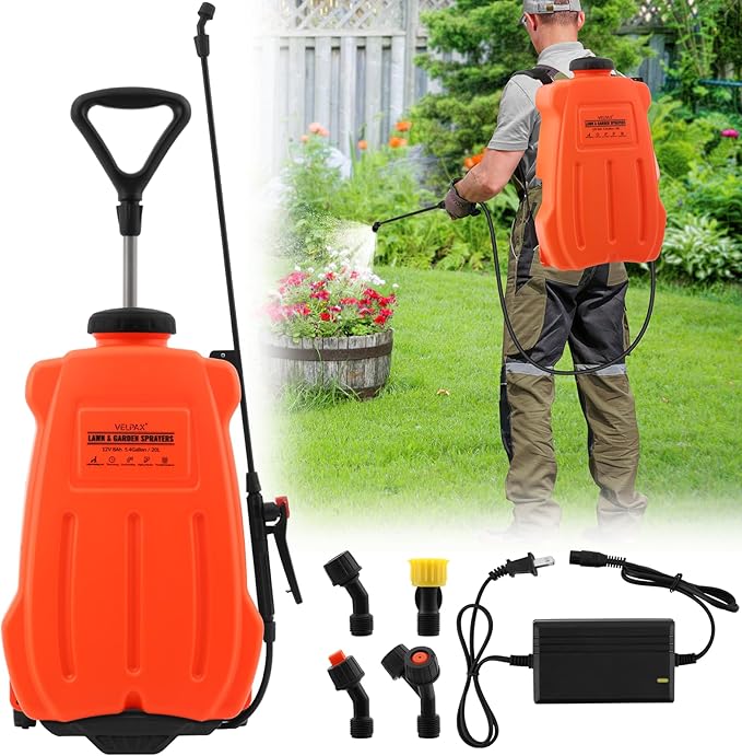 Battery Powered Backpack Sprayer 5.4 GallonAdjustable Wheeled Cart 0-94 PSI6 Hours Long Battery Life12V 8Ah BatteryBackpack Sprayer with 4 Nozzles for Weeding Spraying Cleaning