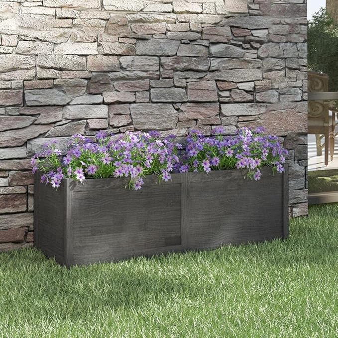 Grey Pinewood Garden Bed for Landscape Raised Walls on Patio - Welded Wire Mesh Basket Fencing 59.1 in x 19.7 in x 19.7 in