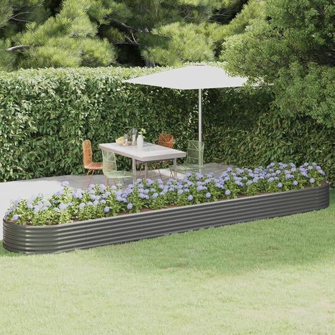 Metal Raised Garden Bed Garden Raised Bed Powder-Coated Steel Outdoor Planter Box for Vegetables Herbs Flowers 199.6x39.4x14.2 Gray-135