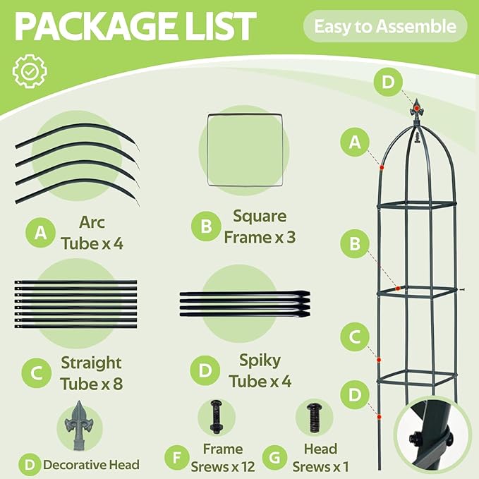 100% Metal Obelisk Trellis for Climbing Plants Outdoor &amp Indoor - Powder-Coated Steel Tower Obelisk Plant Support - Heavy Duty Rust-Proof Garden Trellis for Climbing Vine Vegetables Flowers Black