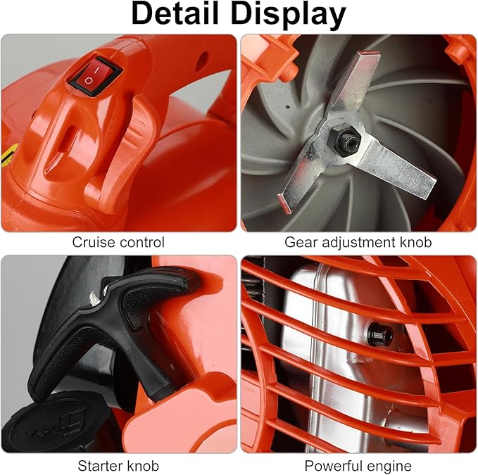 Gas Leaf Blower 26CC 2-Stroke 0.7KW Handheld Leaf Blower 424 CFM Gas Powered Leaf Blowers with Straight &amp Curved Pipe for Lawn Care Snow and Debris Cleaning(Orange)