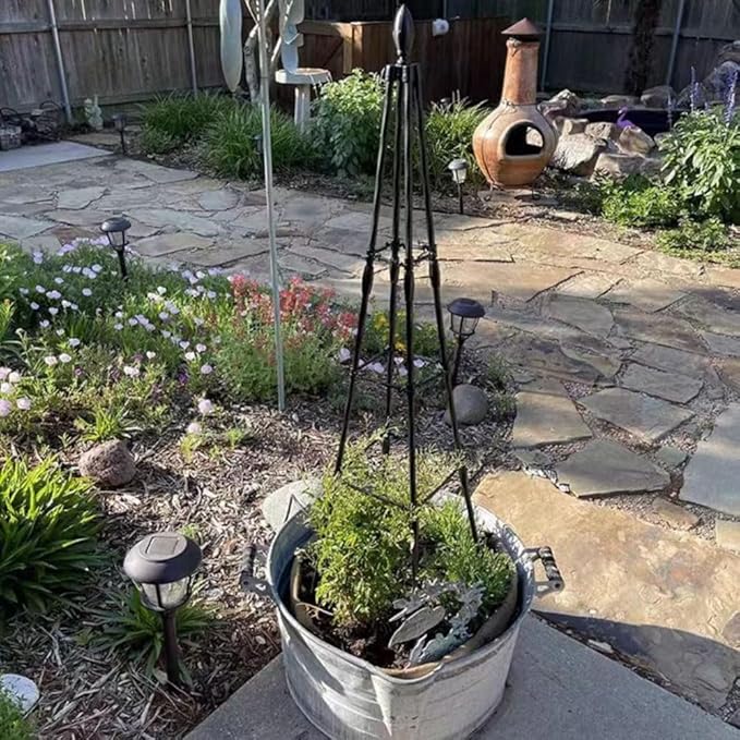 Garden Obelisk Trellis For Potted Plants 4.9ft Or 5.9ftGarden Trellis For Potted Plants Indoor Plant Support For Vines &amp Flowers Rustproof Coated Tomato Cage Tower (1 Pack)(Size:1.5m(59inches))