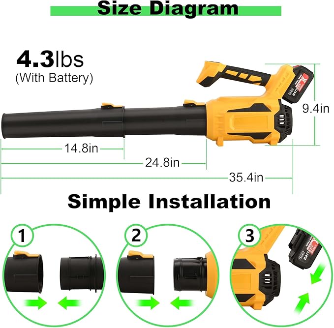 Leaf Blower Cordless 21V Powerful Electric Leaf Blower with Batteries and Charger 5 Speed Modes Lightweight LeafBlowers for Lawn CareBlowing LeavesDust Snow (Yellow)