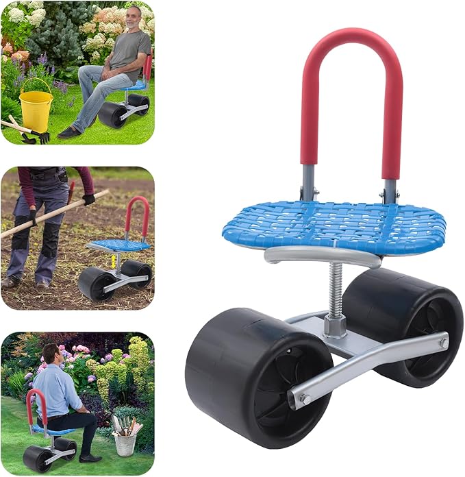 Garden Cart Rolling Stool with Wheels Stable Workseat Sturdy Cart Adjustable Seat Height and Direction Gardening Helper