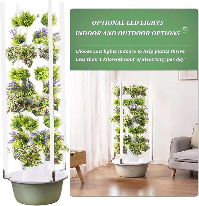 5/7/9 Tier Outdoor Indoor Hydroponic Grow Kit Hydroponics Growing System Tower with LED Grow Light for Gardening Lover7Tier (with Light)