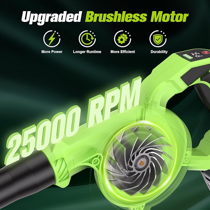 Brushless Electric Cordless Leaf Blower with Battery and Charger 3 Speed Mode Lightweight Cordless Blower for Blowing Leaves Patio Cleaning Blowers for Lawn Care and Dust