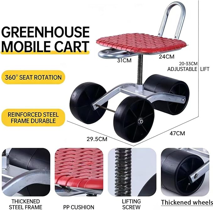 Garden Cart Gardening Seat with Wheels - Rolling Stool for Patio Gardening Outdoor Planting(Two Three Four Wheel)(sanlunB1-2)