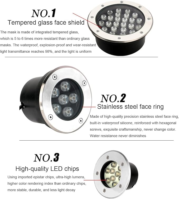 Low Voltage Landscape Lights Outdoor Underground Light AC12/24V Embedded Round Landscape Lamp IP66 Waterproof for Garden Path Piazza Stairs Spotlights(Warm White24W-AC24V)