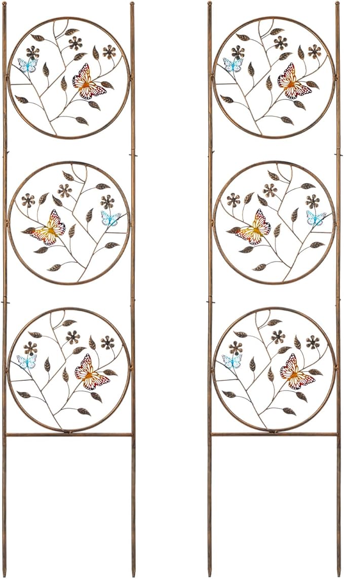 SUNNYPARK Set of 2 Butterfly Metal Garden Trellis for Climbing Plants Decorative Vegetables Flowers Vine Trellis for Outdoor Patio 55'' H x 12.4'' W
