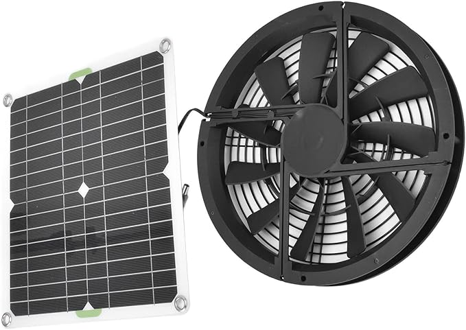 ViaGasaFamido 10 Inch Circular Ventilation Cabinet Solar Panel Fan 100W Solar Panel Fan Kit for Small Chicken Coops Greenhouses Sheds Pet Houses Window Exhaust