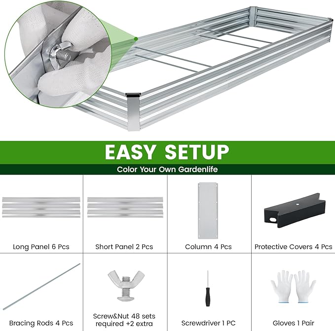 G GOOD GAIN 12x4x1ft Galvanized Raised Garden Bed Heavy-Duty Metal Planter Boxes Outdoor for Vegetables Flowers Herbs Silver(1 Pack)