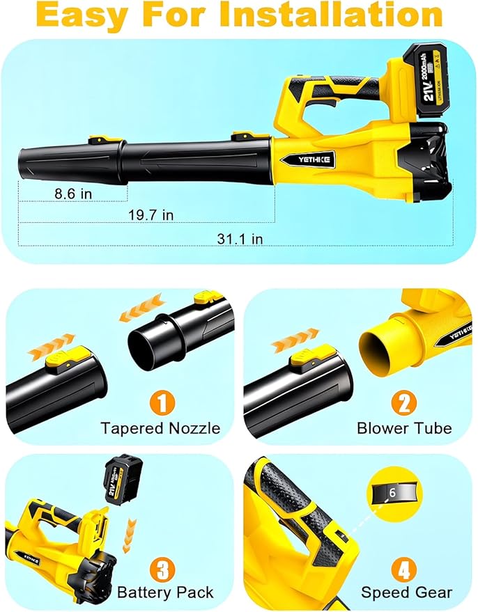 Leaf Blower Cordless 21V Powerful Electric Blower with 2*4.0Ah Batteries &amp 1*Fast Charger 6 Speed Modes Handheld Lightweight Leaf Blowers for Lawn/Patio/Dust/Leaves Gift Goggles &amp Earplugs
