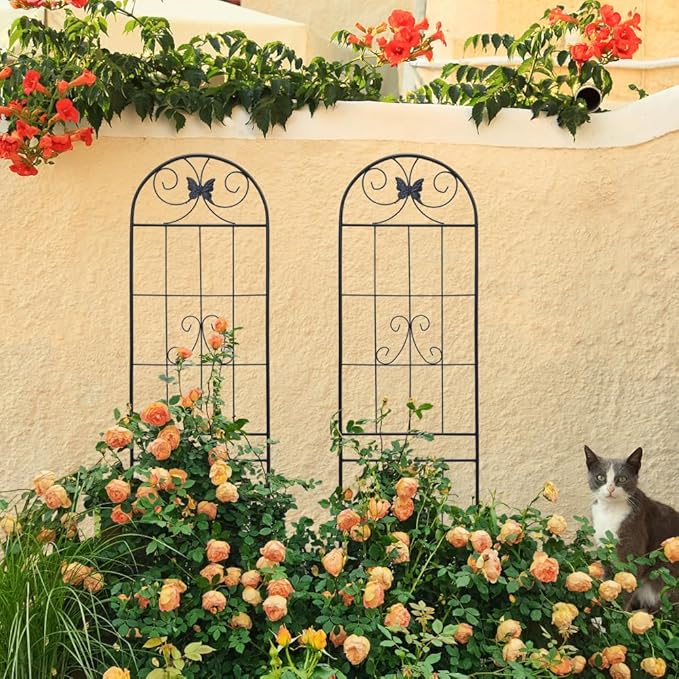 Sturdy Metal Garden Trellis for Climbing Plants – Rust-Resistant Outdoor Flower Support with Decorative Lattice Design (4 Pack-H86'')