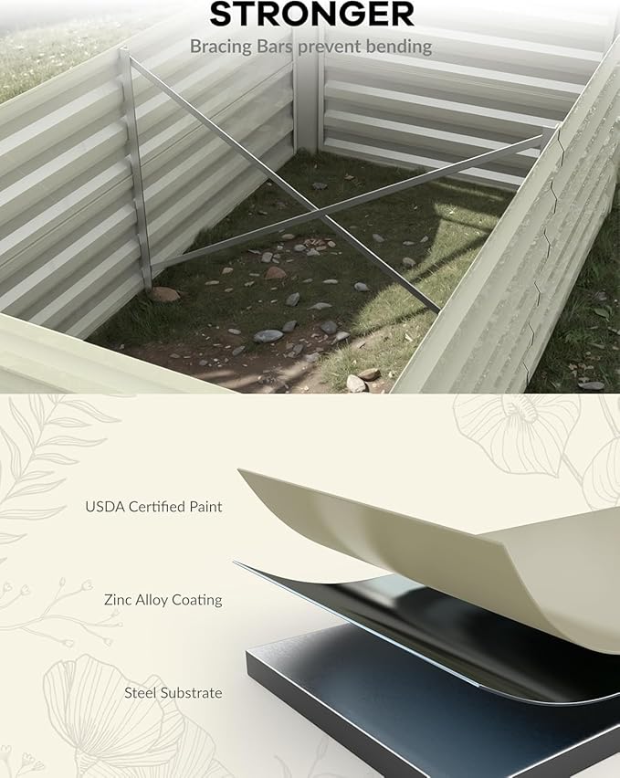 2PCS Square Raised Garden Bed 8×4×2FT Color Steel Plate Outdoor Planter Box (Beige)