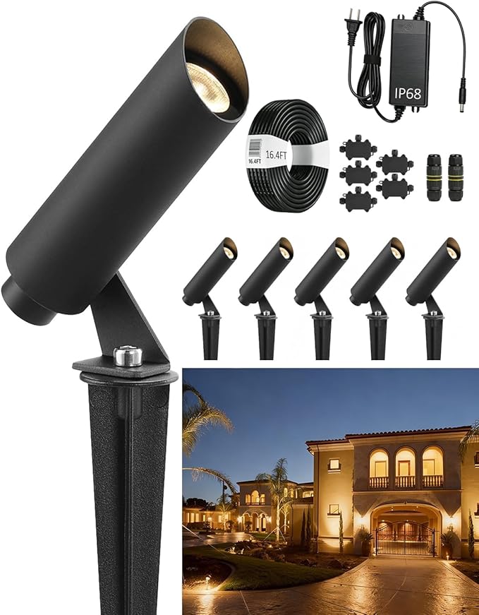 Outdoor Landscape Lighting Mini Size Low Voltage LED Spotlight(2700K) IP65 Waterproof with Quick Installation Accessories for House Patio Garden Fence Tree Yard Plant Lawn Flags Use