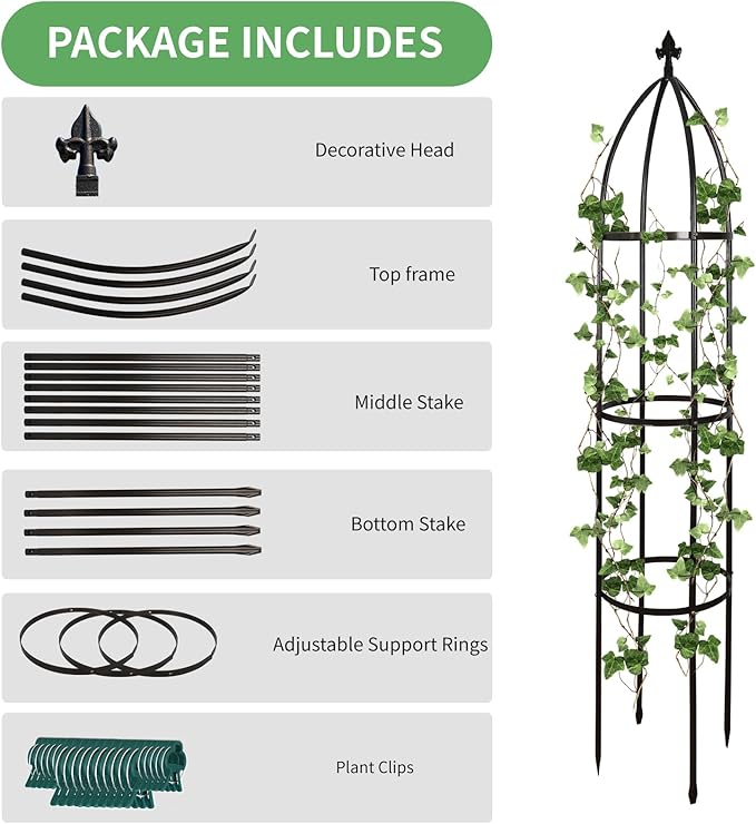 Garden Obelisk Trellis for Climbing Plants Outdoor 6.3 Feet Tall Rose Heavy Duty Metal Trellis Plant Support for Vines Clematis Flowers Bronze