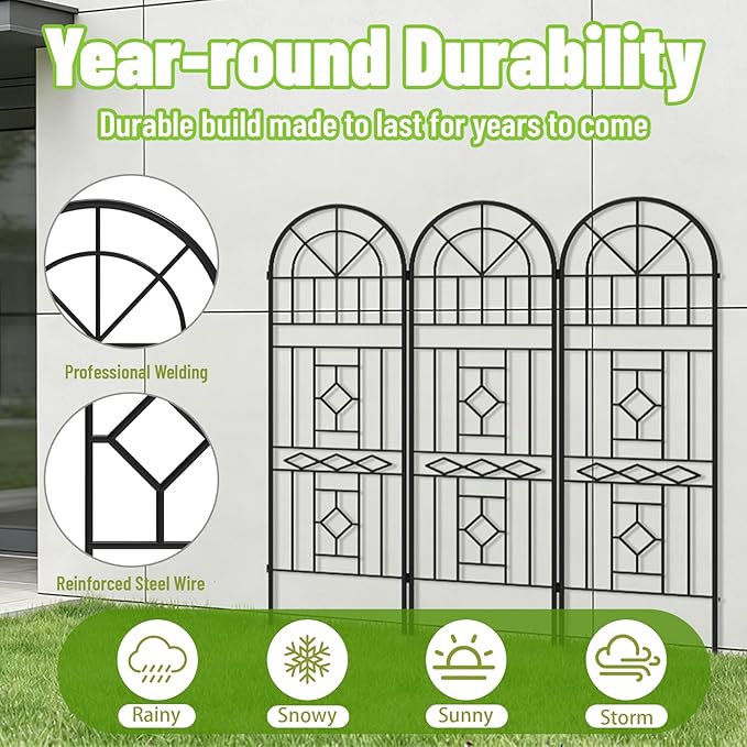 Garden Trellis for Climbing Plants 3 Pack 38Wx 64.6H Rustproof Flower Trellis with Black Coating Outdoor Climbing Rose Trellis Cucumbers Support for Courtyards Lawns (Black-Linear Shape 3 Pieces)
