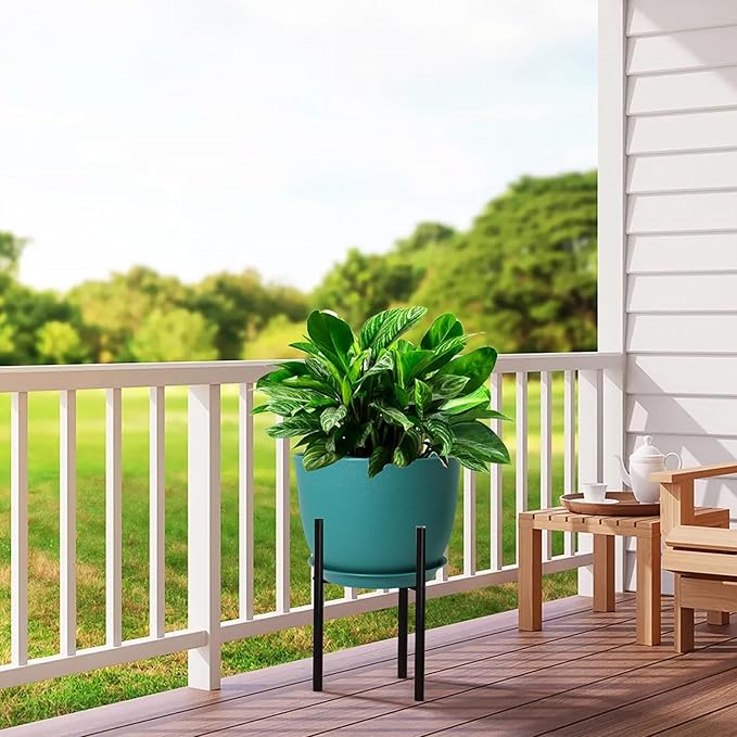 12/10/9 Large Modern Plant Pots Plastic Planters with Drainage Holes and Saucers for Indoor Outdoor Plants Flowers Malachite Green
