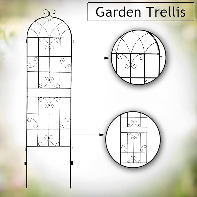 59x20″/71x20″ Metal Garden Trellis Decorative Climbing Plant Fence Freestanding Garden Trellis Plant Support Frame for Tomatoes Vegetables Flowers Fruits (Color : Black Size : 180x50cm)