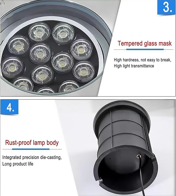Outdoor Buried Lights - LED Landscape LampEmbedded 15° Adjustment Angle Ground Light IP68 Triple Waterproof Polarized Spotlight for Garden Courtyard DecoratiRed-9W