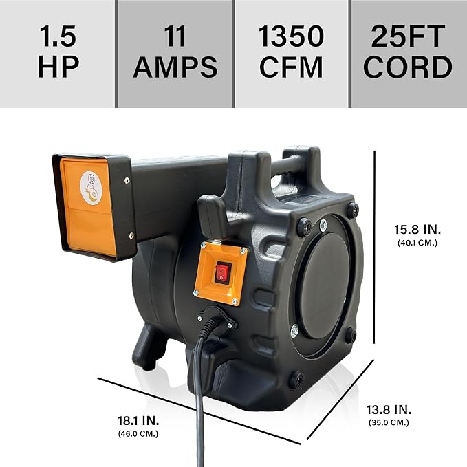 JumpOrange Bounce House Air Blower 1.5HP for Inflatables Bouncy Castle and Slides Commercial Cyclone Fan for Indoor and Outdoor Use