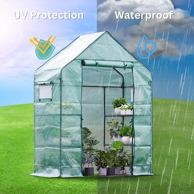 Greenhouse for Outdoors Walk in Greenhouses Heavy Duty with Durable PE Cover 2 Mesh Windows 3 Tiers 4 Shelves with Roll-up Zipper Door Indoor Portable Gardening Plant House 56'' x 29'' x 77'' Green