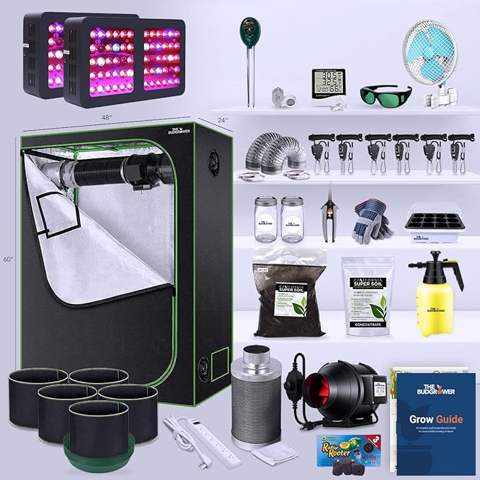 Complete All-in-One Home Grow Solution 27x27x60- 600W (x2 300W) Blurple LED Light Unit- Indoor Growing Kit