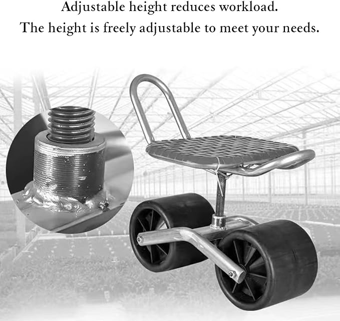 Heavy-Duty Stool Cart with Adjustable 19-31cm Height360°Swivel Rolling GardensPatio Wagon Scooter with 2 WheelsEasy to Use