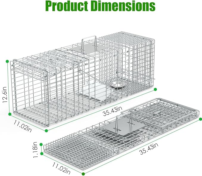 35.43 Live Animal Cage Trap with Gloves Collapsible Heavy Duty Humane Cat Catch Release Rodent Cage Trap Cage for Raccoons Beavers Groundhogs Foxes Armadillos Stray Cat