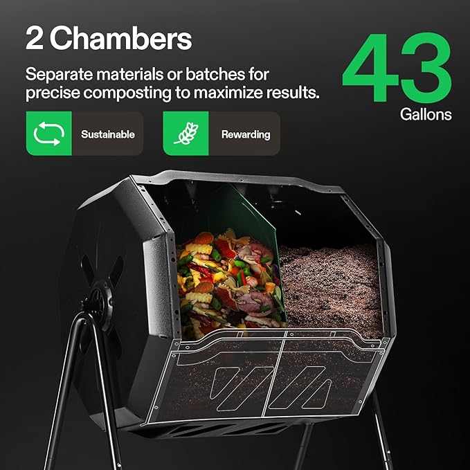 VIVOSUN Outdoor Tumbling Composter Dual Rotating Batch Compost Bin 43 Gallon Orange Door