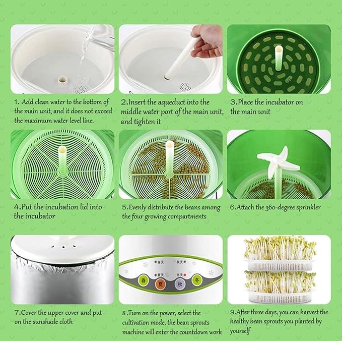Bean Sprouts Machine Bean Sprouts Maker Four Season Seed Sprouter Kit Seed Grow Cereal Tool Wheatgrass Soybean